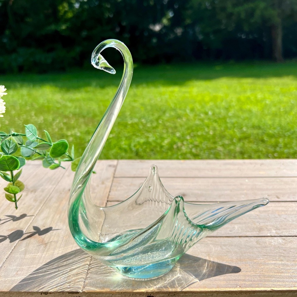 Vintage Glass Swan Trinket Dish or Tealight Candle Holder